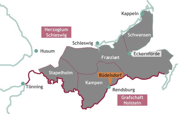 Lage der heutigen Stadt Büdelsdorf 1200